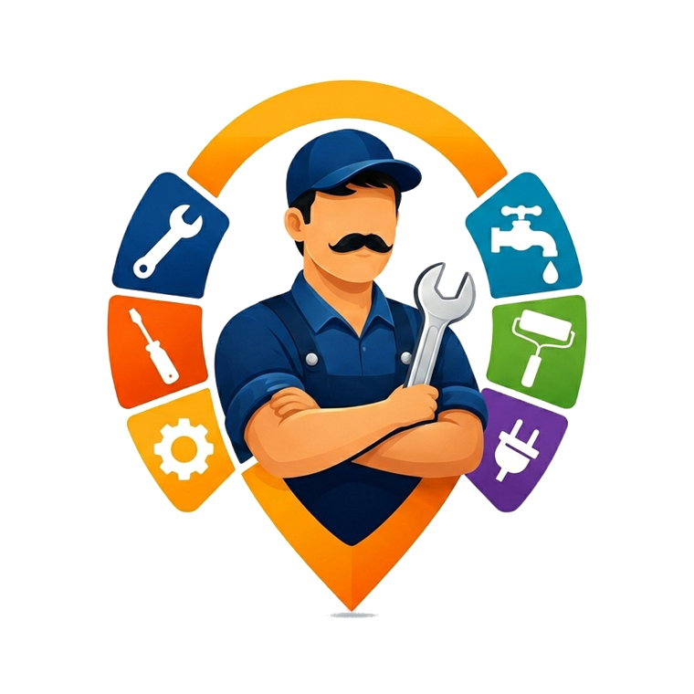 Panikkaran handyman mascot holding a wrench, representing verified local tradespeople
